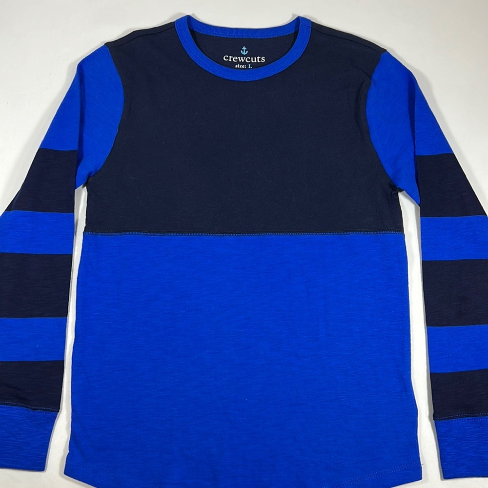 NWOT Crewcuts Boys Blue Striped Longsleeve Tee Size L